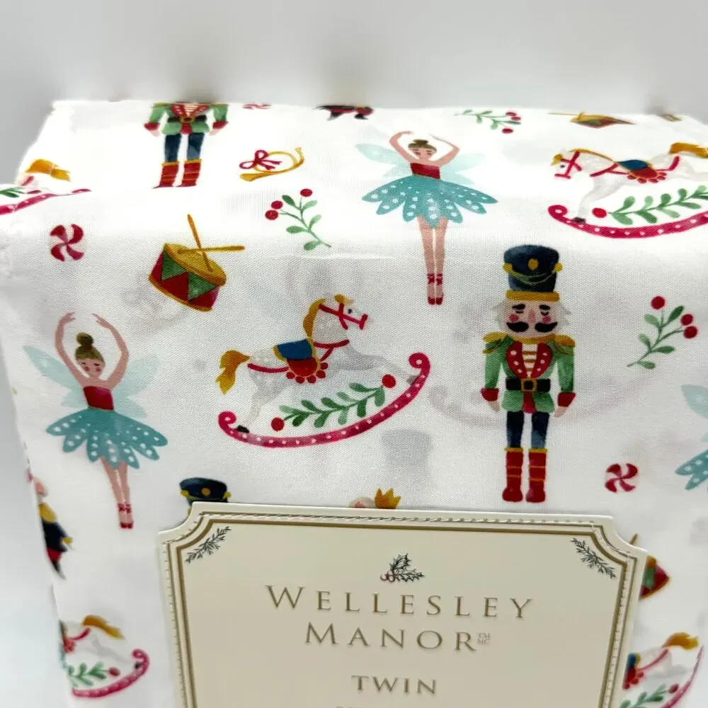 Wellesley Manor Nutcracker Suite TWIN Sheet Set Christmas Wooden Soldier NEW